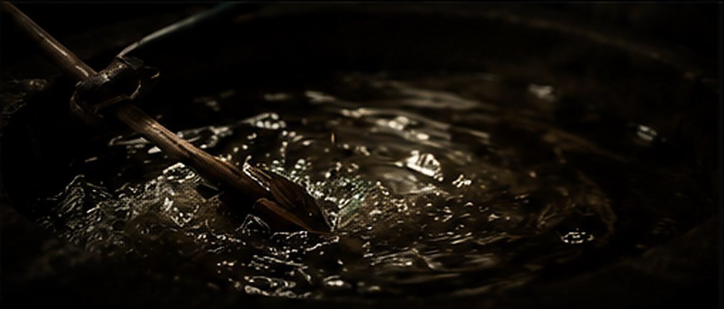 Agua quieta en una tina de fermentación de madera